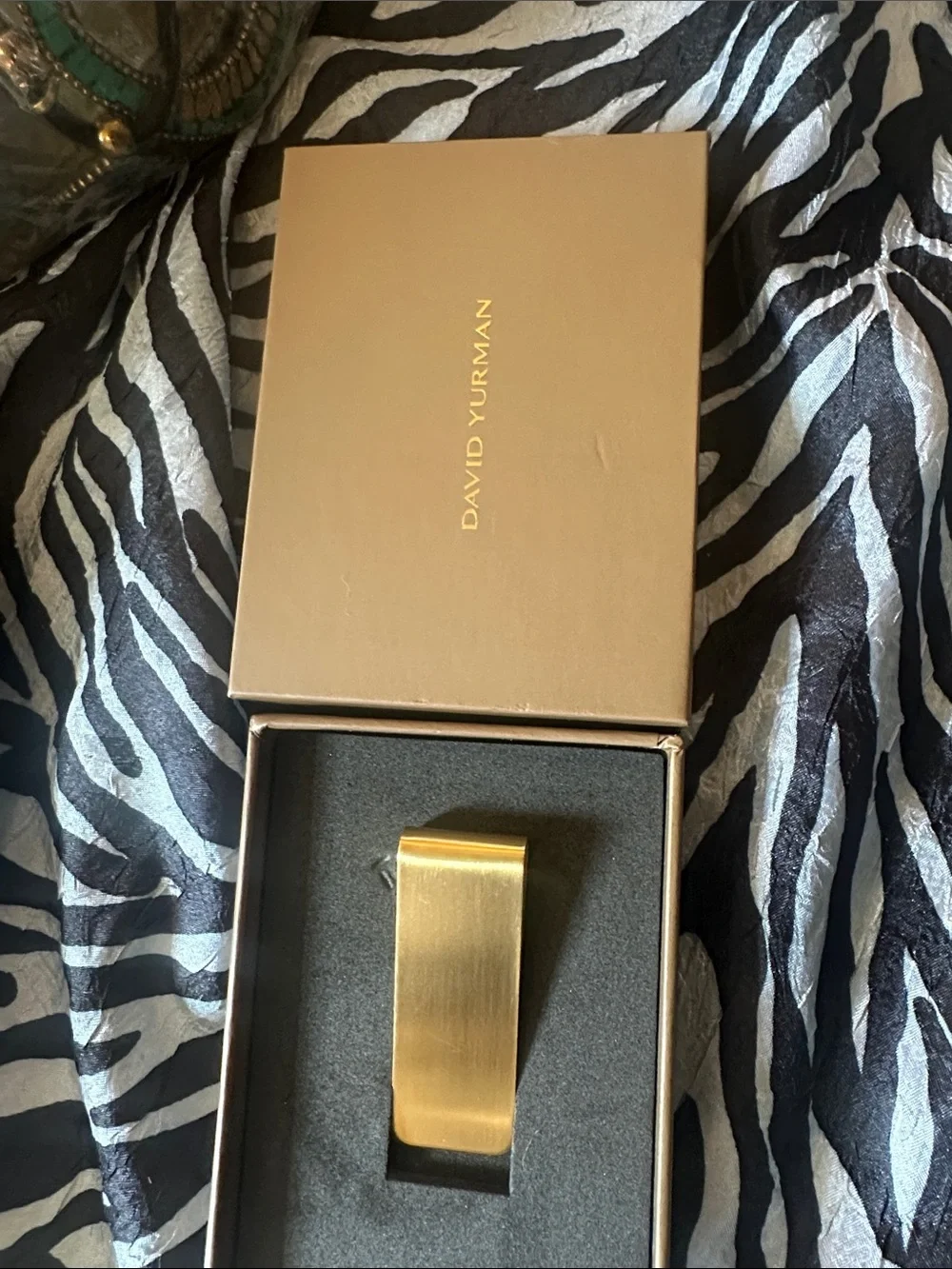 David Yurman Brushed Gold tone Money Clip with Engraved Logo with box